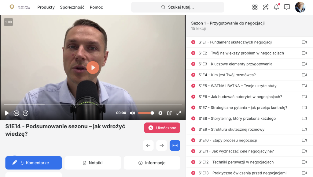 Platforma kursowa — widok ogólny