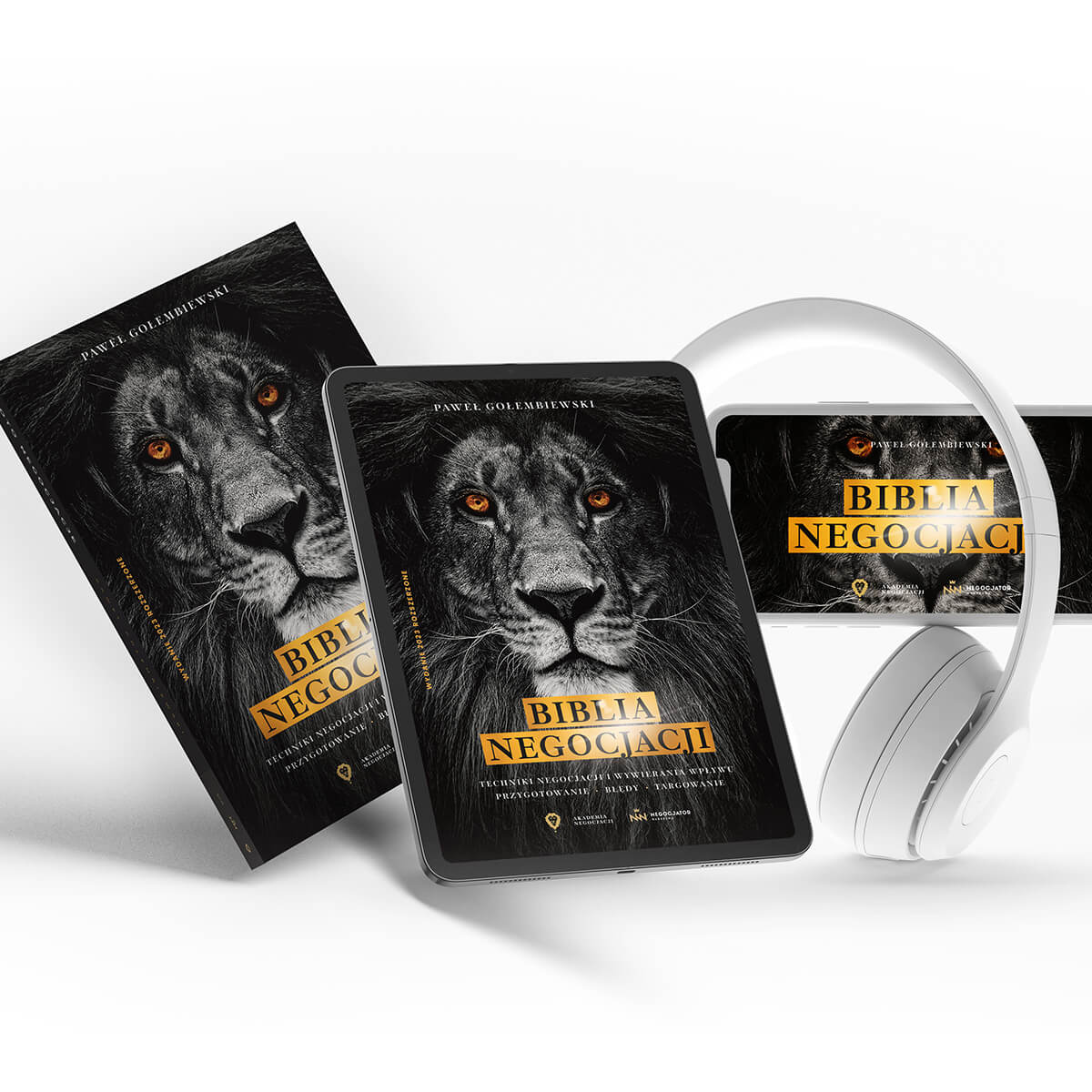 Biblia Negocjacji – książka papierowa, ebook na tablecie, audiobook ze słuchawkami