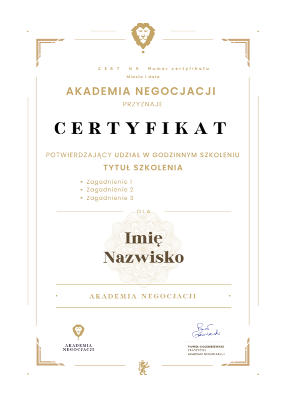 Certyfikat ukończenia — Akademia Negocjacji